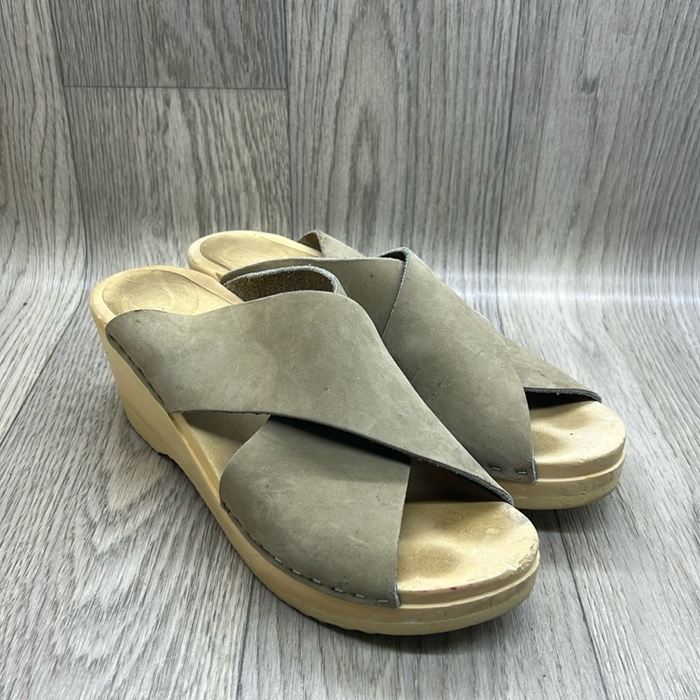 No. 6 Taupe Cross Over Suede clogs Size 37